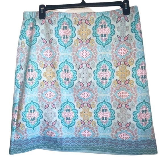 🌻 Talbots Aqua & pink Medalion Print Skirt. Size XL - Picture 2 of 6